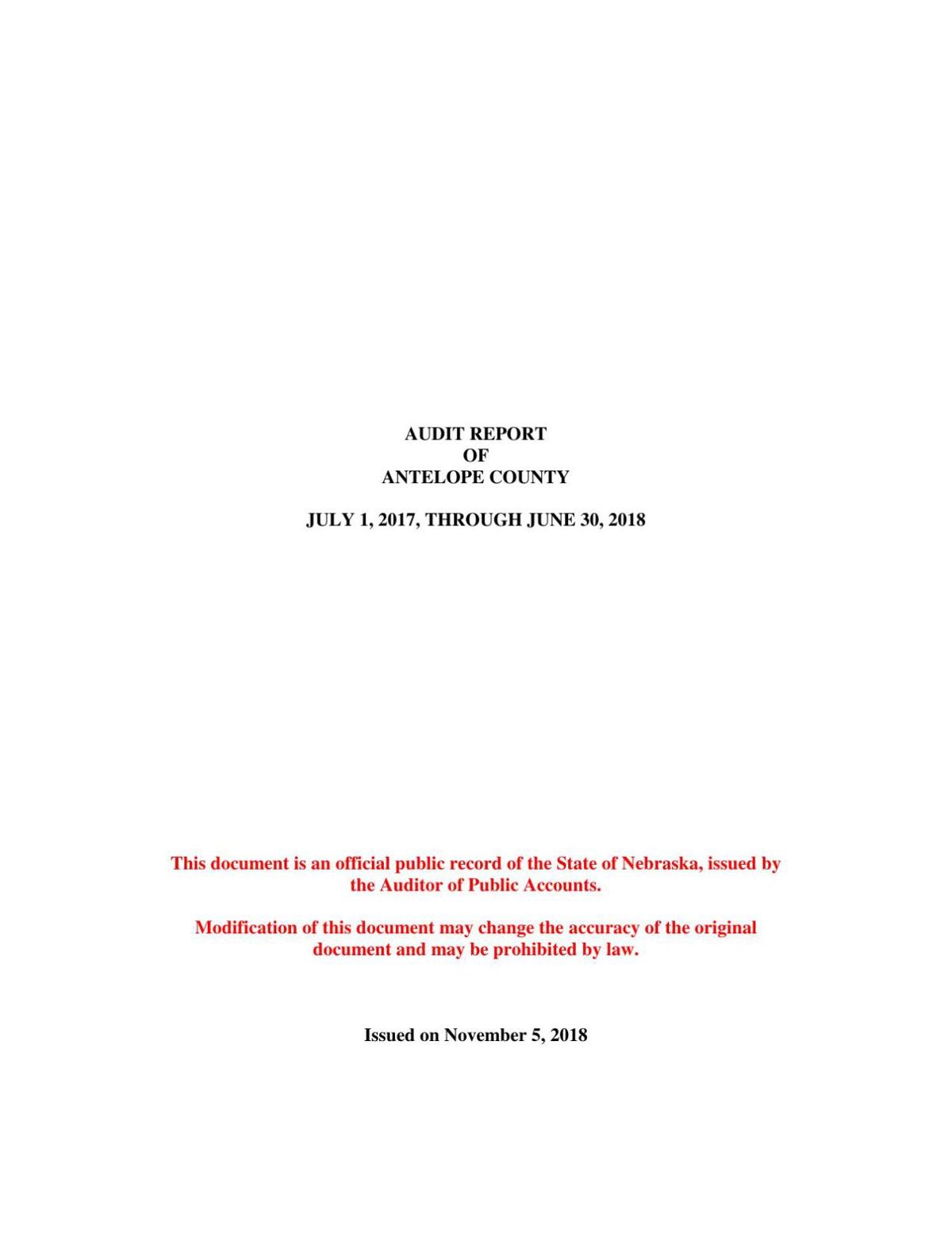 2018 Audit Report Management Letter Antelopecountynews Com