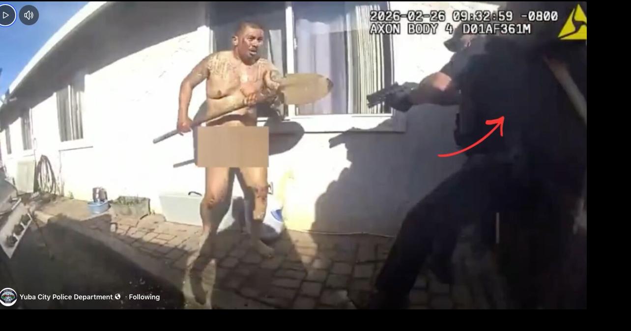 Naked shovel-swinger shot by Yuba City police exits hospital, is quickly arrested