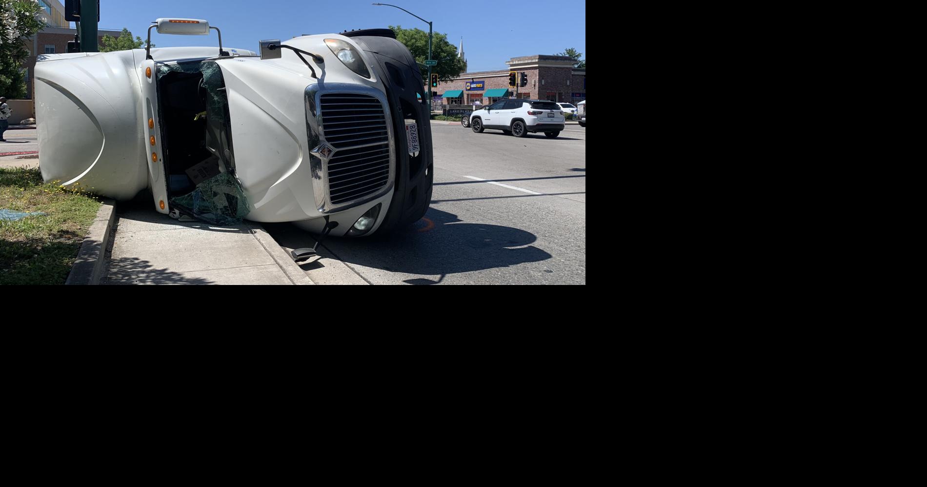 Semi-truck overturns in the middle of Marysville