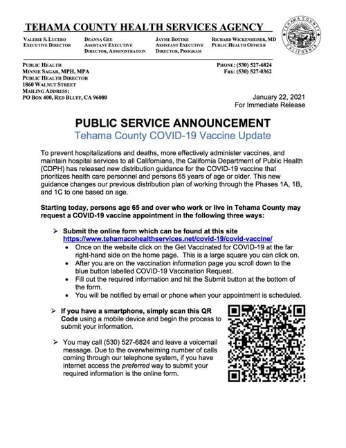 Tehama County Public Health Covid 19 Vaccine Announcement Corning Observer Appeal Democrat Com Tehama County Public Health Covid 19 Vaccine Announcement Corning Observer Appeal Democrat Com