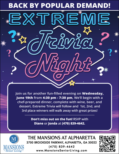 Extreme Trivia Night At The Mansions At Alpharetta Calendar