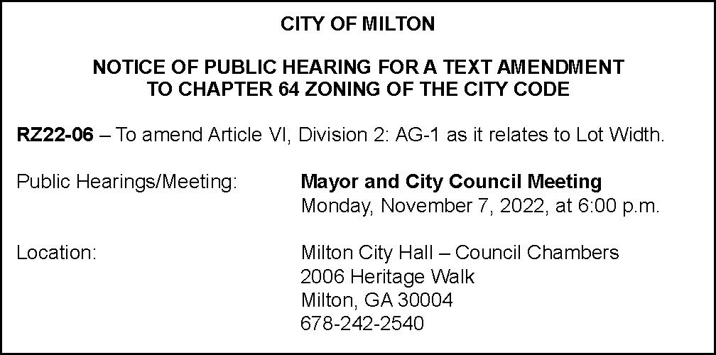 Notice Of Public Hearing For A Text Amendment To Chapter 64 Zoning Of ...