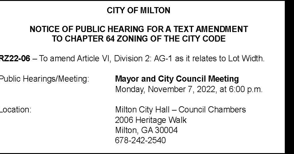 Notice Of Public Hearing For A Text Amendment To Chapter 64 Zoning Of The City Code Legal