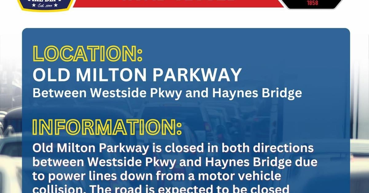Old Milton Parkway closed after car strikes utility pole
