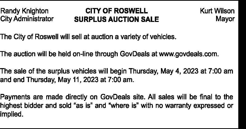 Surplus Auction Sale Legal Notices