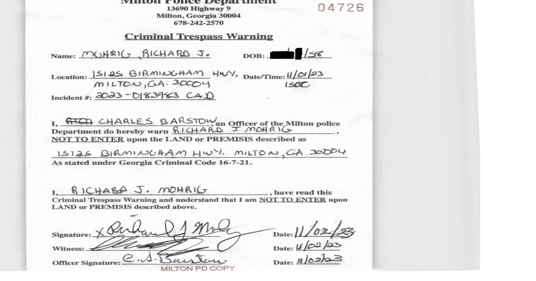 Milton police issue trespass warning to city councilman Milton News