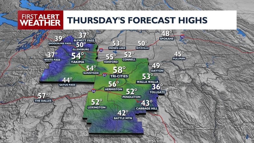 Sunny with highs in the 50s on Thursday, highs return to the 60s this ...