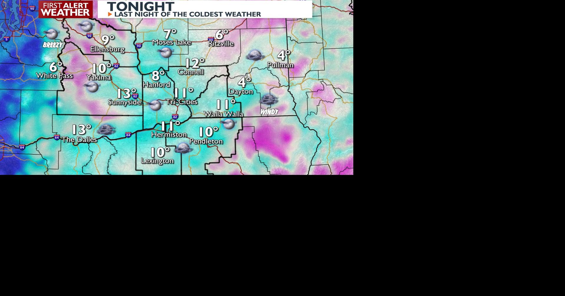 One more brutally cold night ahead of us, low elevation snow chances ...