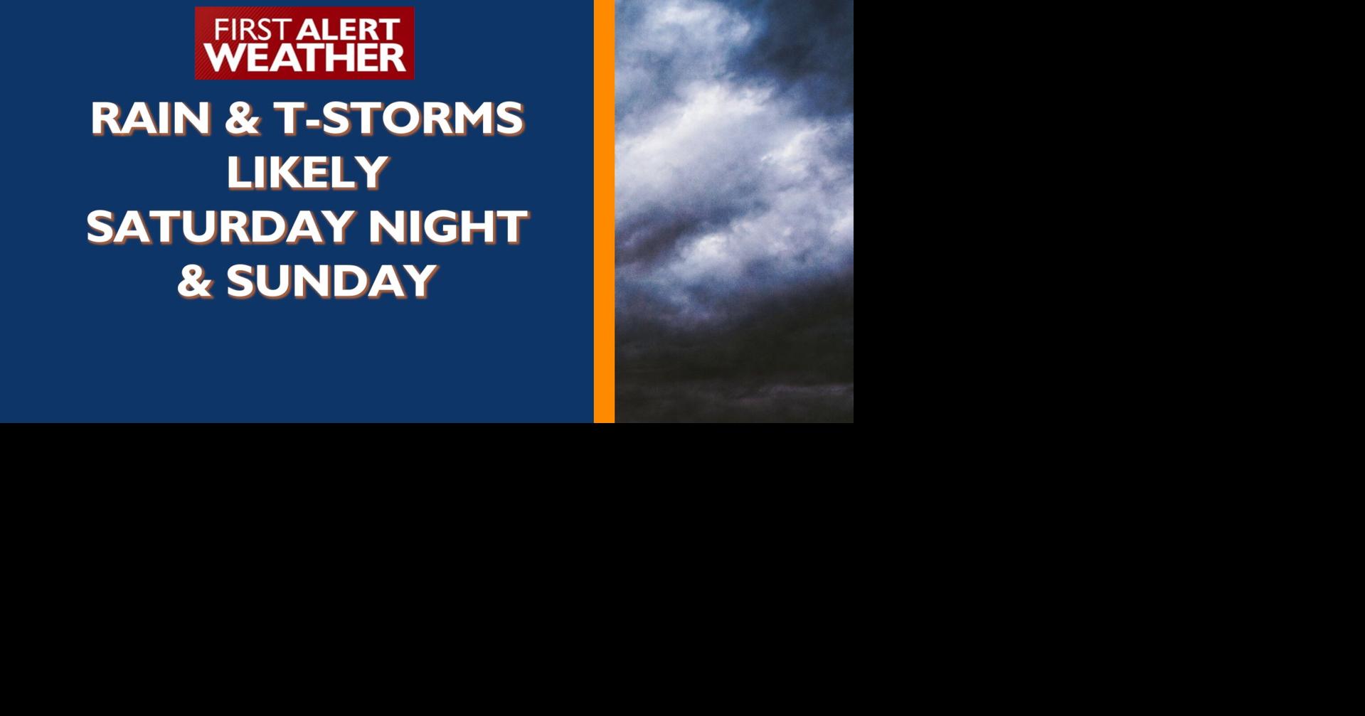 Gusty with rain & t-storms likely Saturday night & Sunday