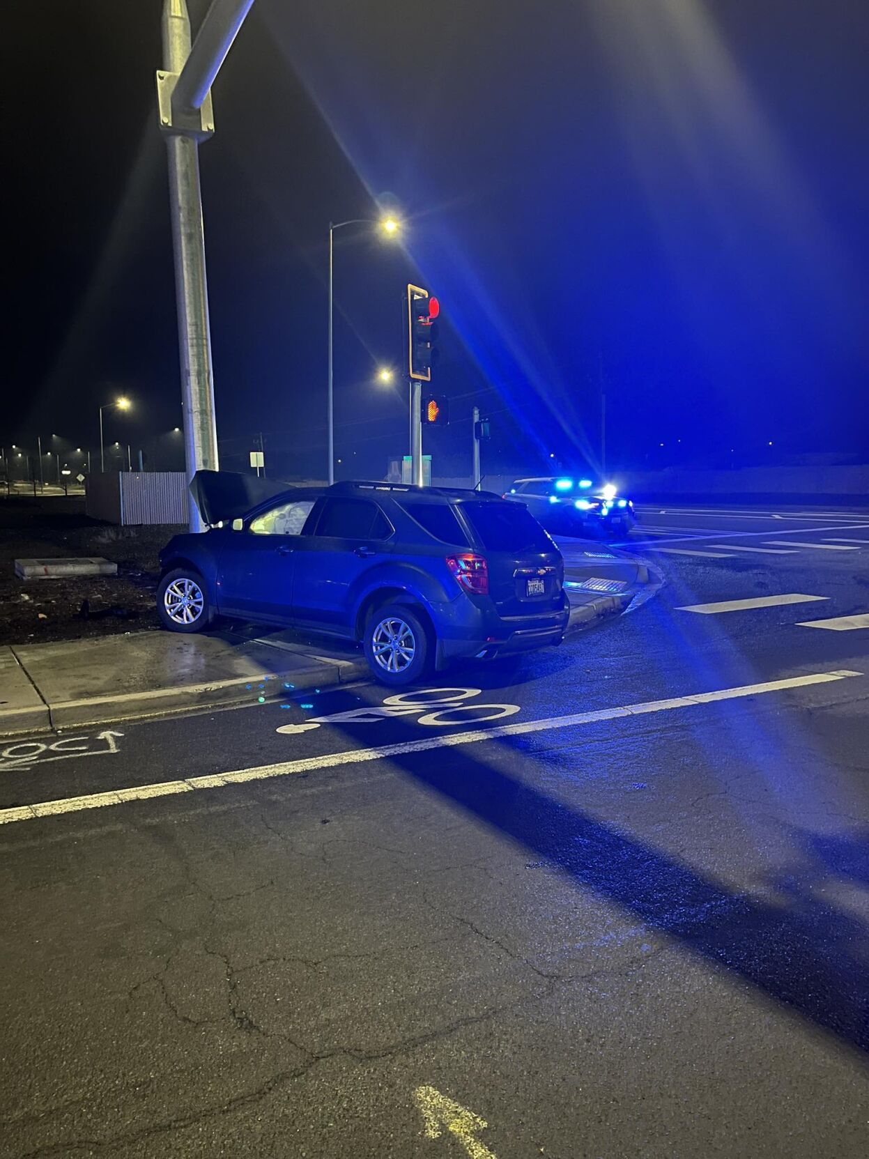 Teenage boy arrested after driving stolen car, crashing into light pole ...