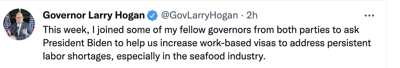 Governor Hogan Says Maryland Needs Temporary Workers To Offset Labor Shortages in Seafood Industry