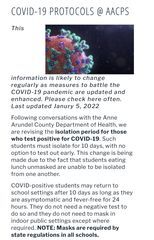 AACPS Updates COVID-19 Isolation Period For Students And Staff