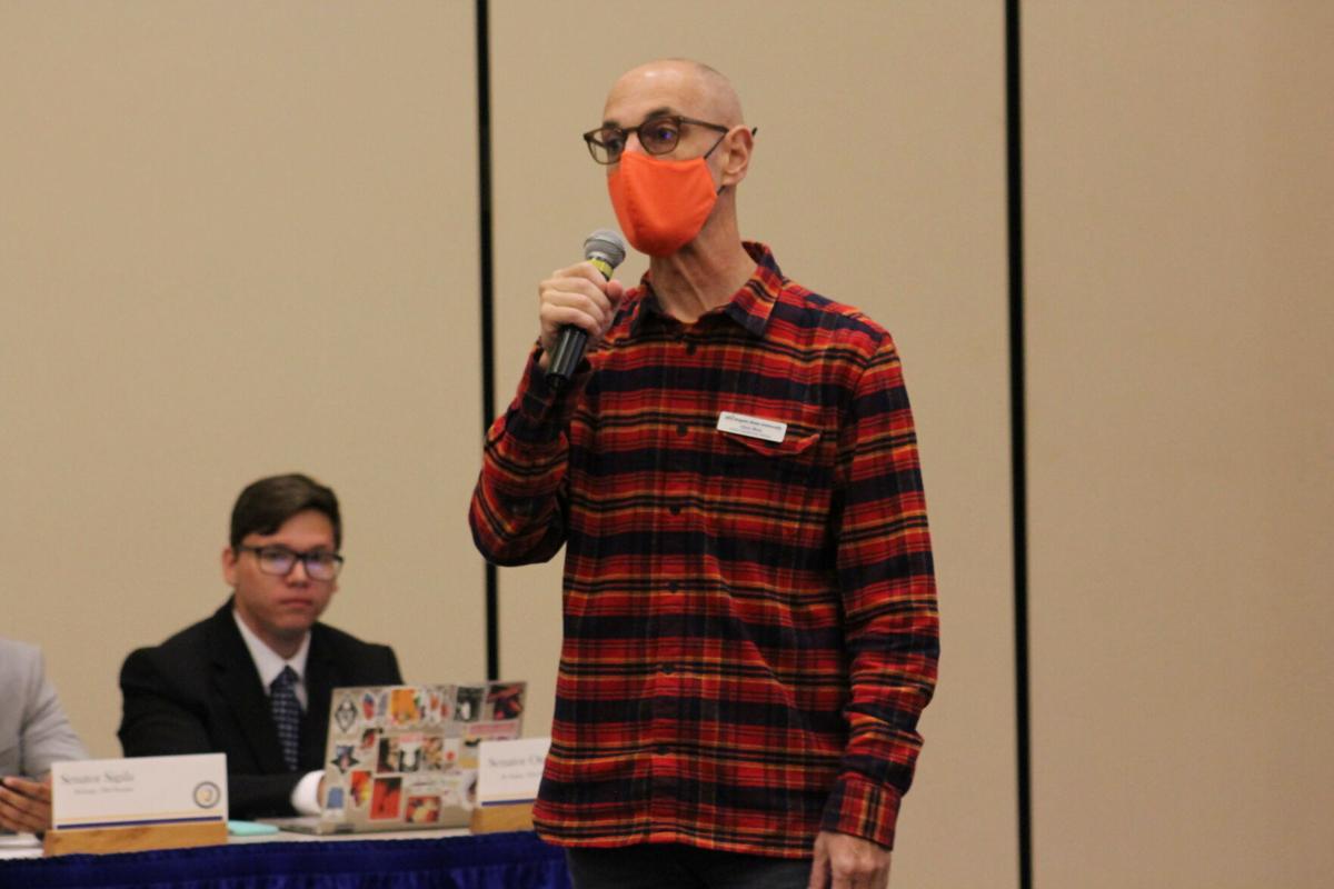 Library Director Chris Matz speaks to the Student Government
