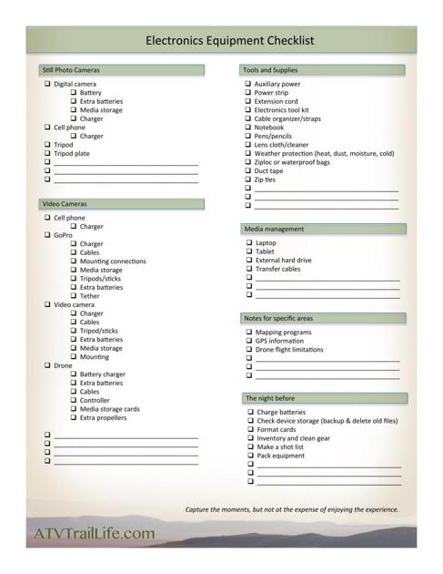 Electronic Equipment Checklist | Resources | atvtraillife.com