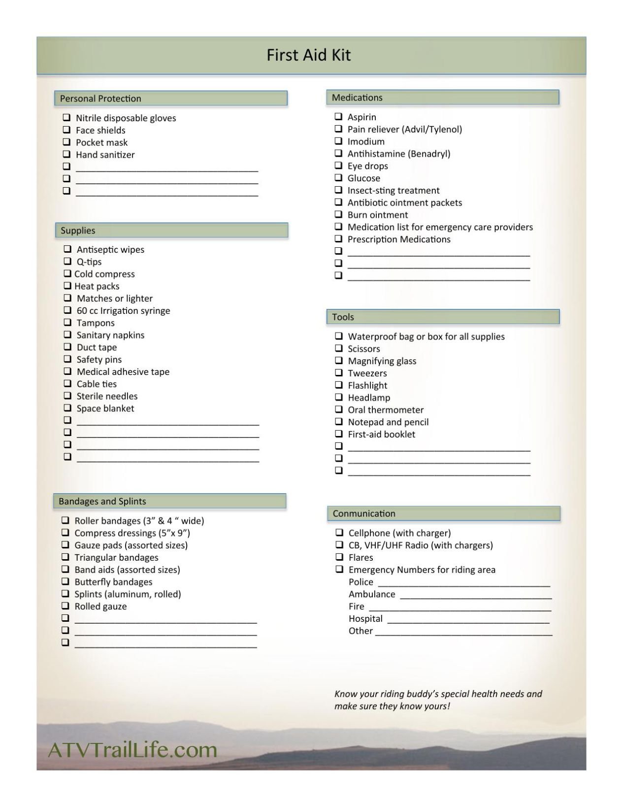 first aid checklist