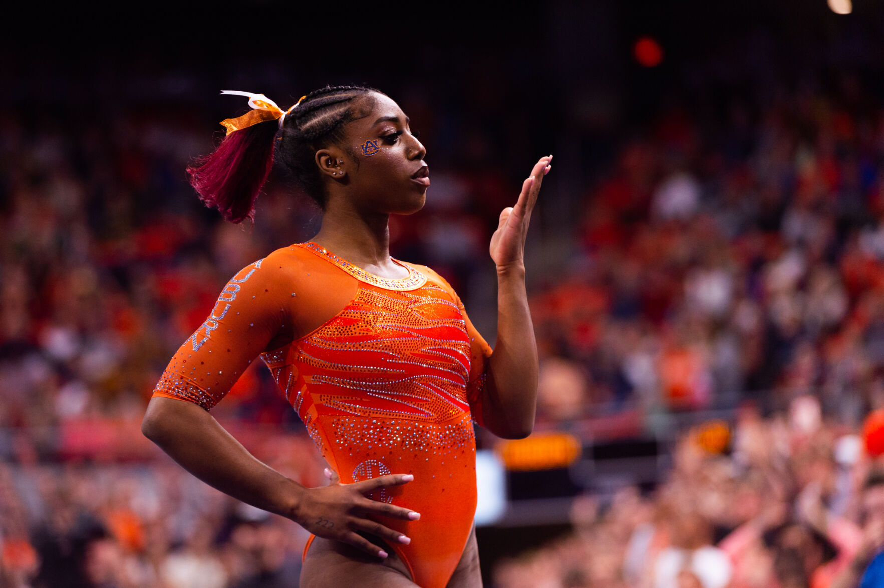Derrian Gobourne performs her floor routine against LSU