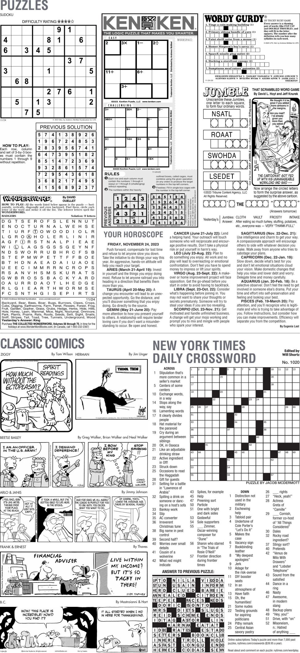 Puzzles, Nov. 24, 2023 | Puzzles Comics | avpress.com