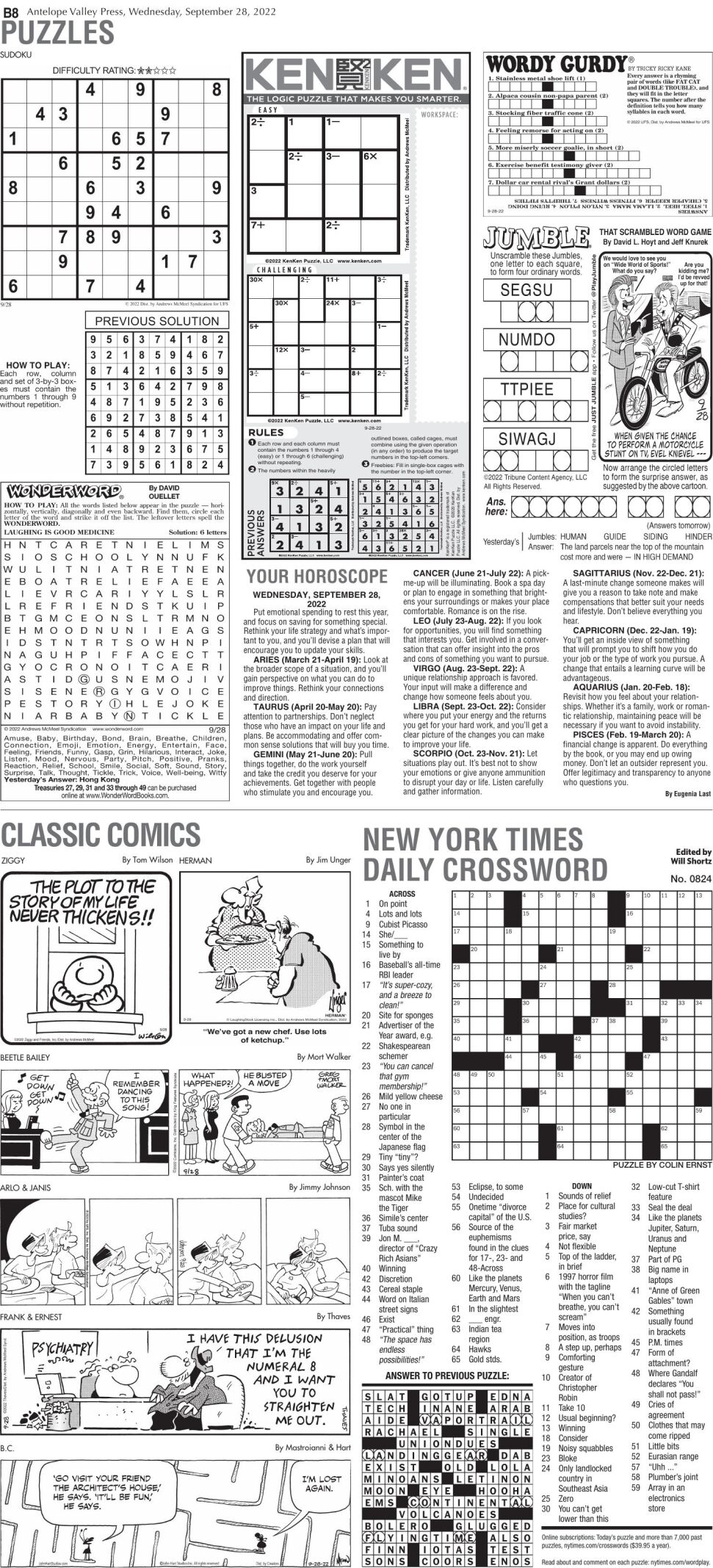 Puzzles, Sept. 28, 2022 | Puzzles Comics | avpress.com