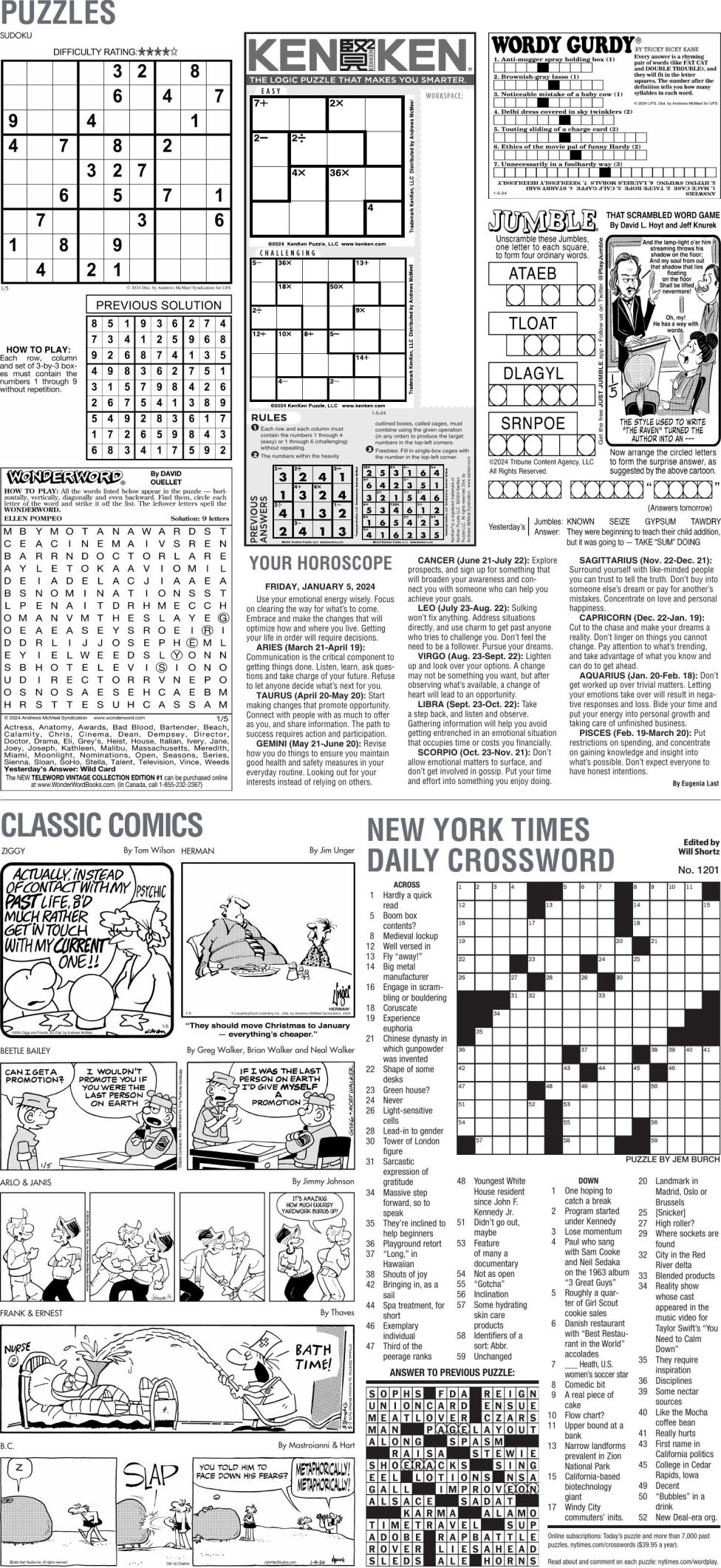 Puzzles, Jan. 5, 2024 | Puzzles Comics | avpress.com
