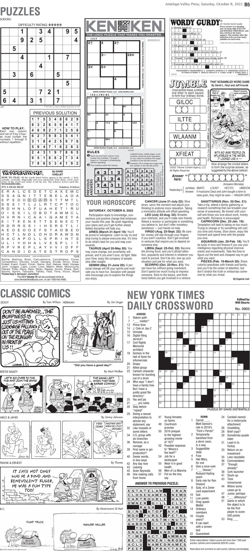 Puzzles, Oct. 8, 2022 | Puzzles Comics | avpress.com