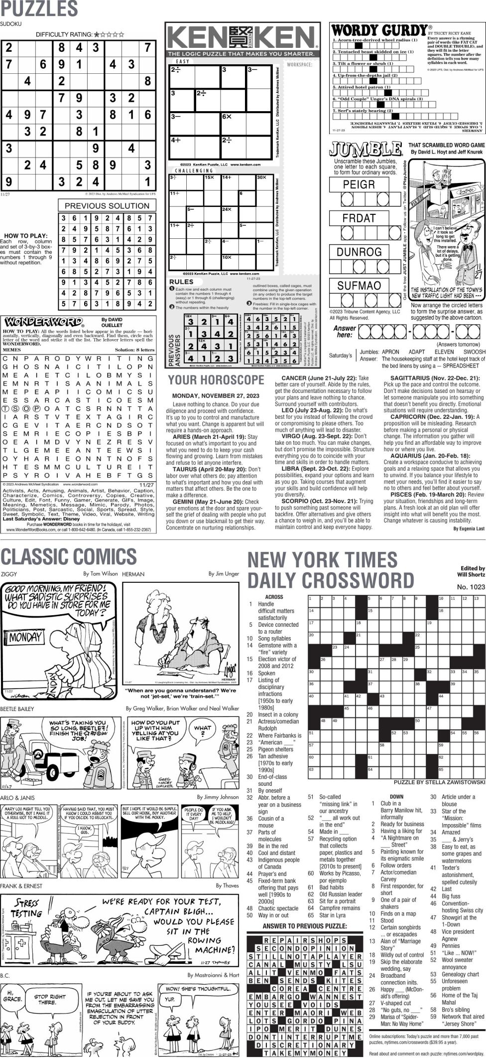 Puzzles, Nov. 27, 2023 | Puzzles Comics | avpress.com
