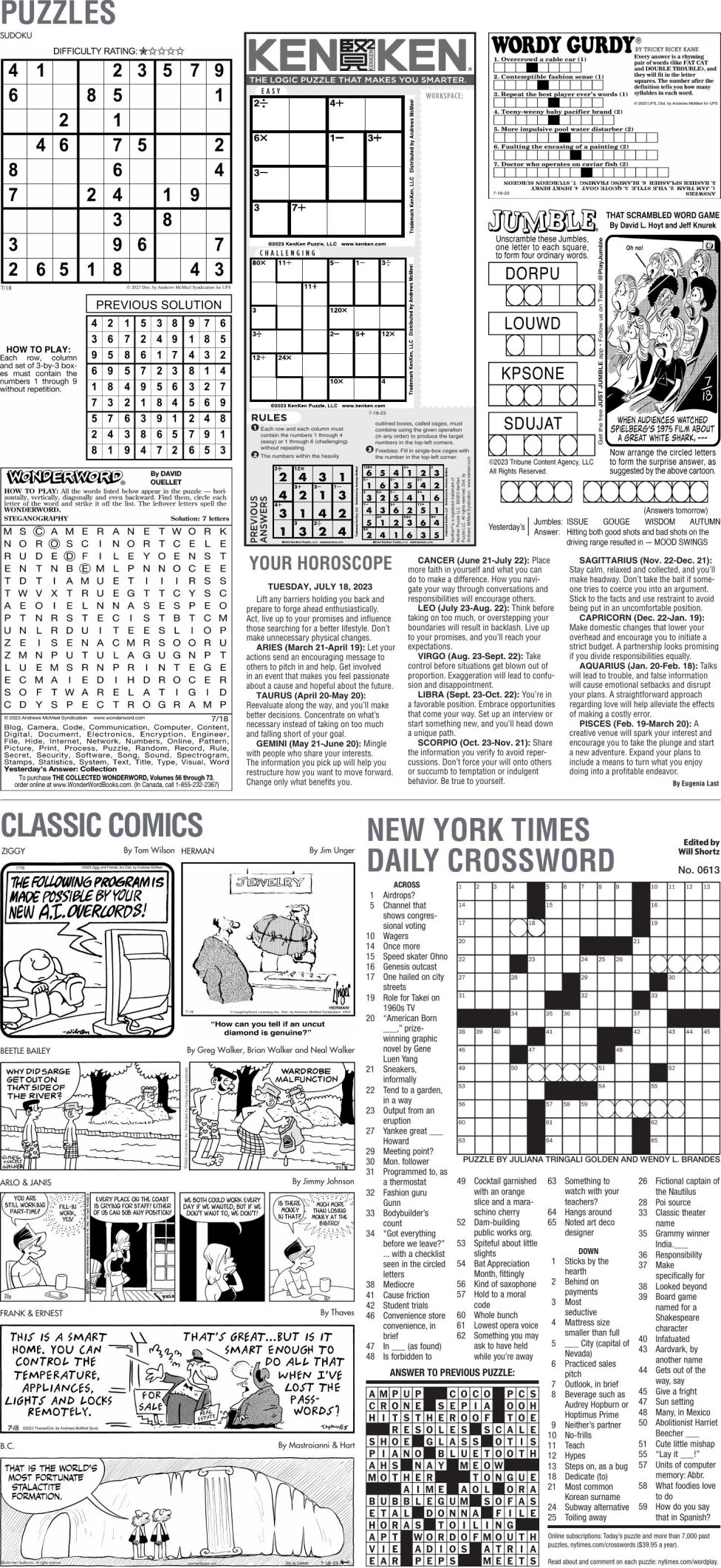 Puzzles, July 18, 2023 | Puzzles Comics | avpress.com