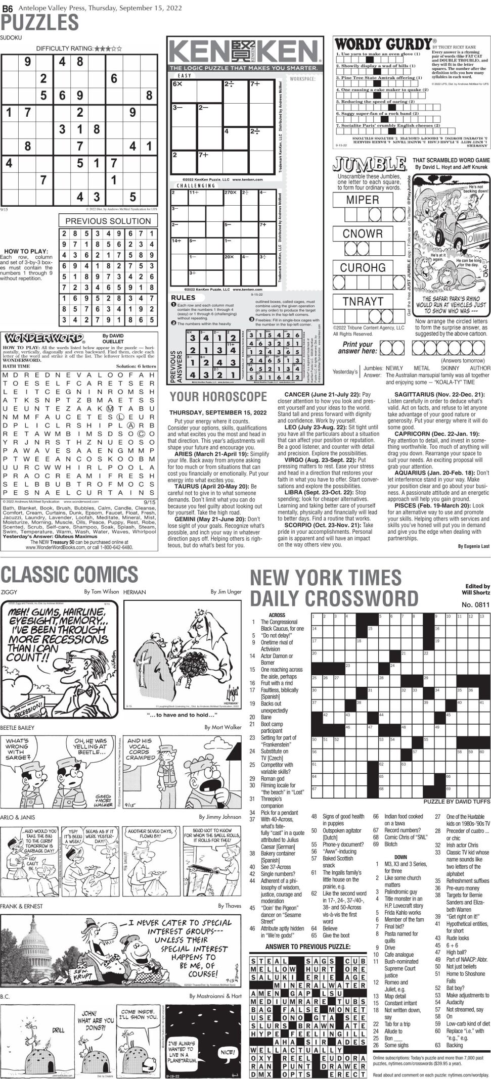 Puzzles, Sept. 15, 2022 | Puzzles Comics | avpress.com