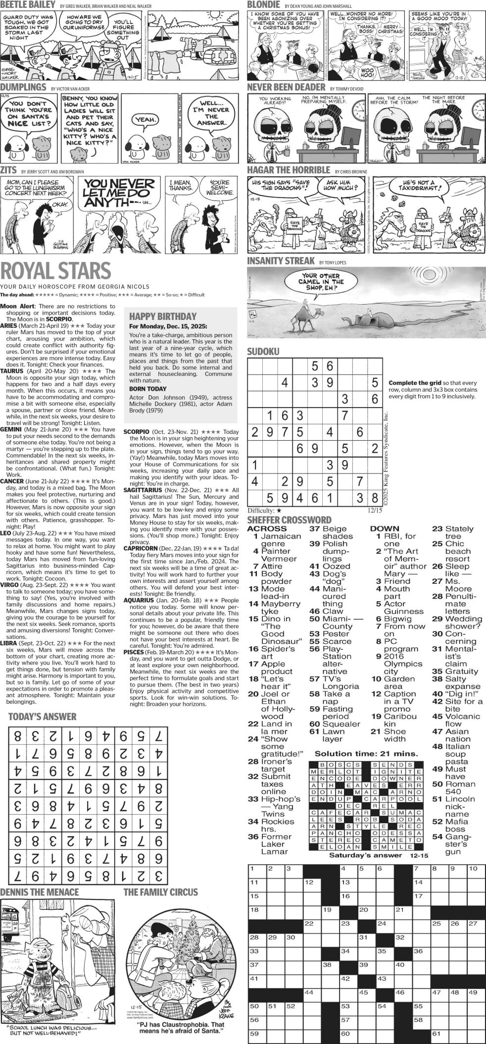 Comics/Puzzles, Dec. 15, 2025 | Puzzles Comics | avpress.com