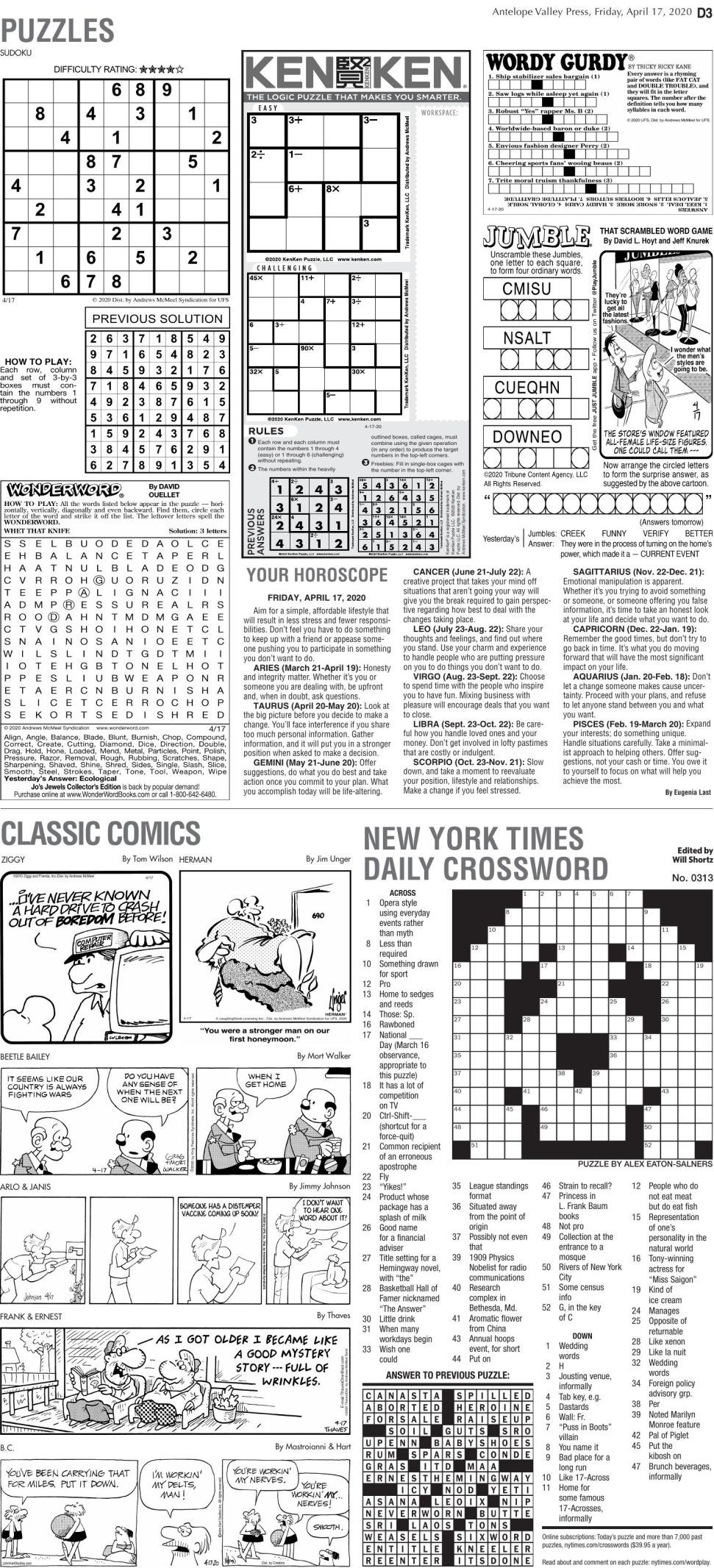 Puzzles April 17 2020 Puzzles Comics Avpress Com