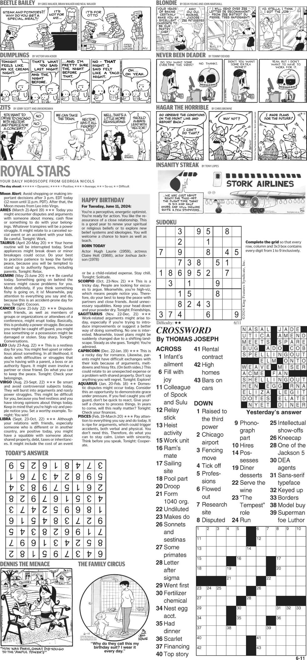 Comics/Puzzles, June 11, 2024 | Puzzles Comics | Avpress.com