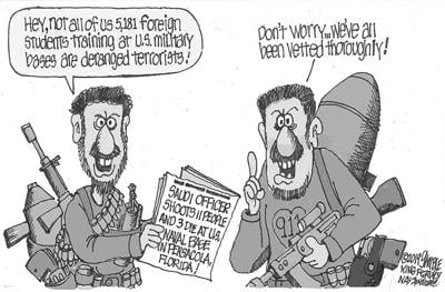 Image result for political cartoons about foreign military students in the U.S.A.