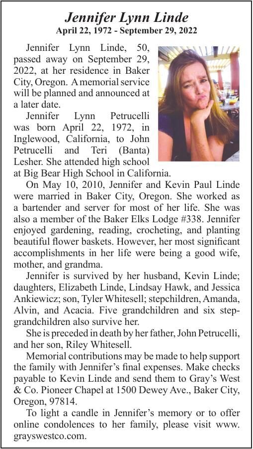 Obituary: Jennifer Linde, 1972-2022 | Obituaries | bakercityherald.com