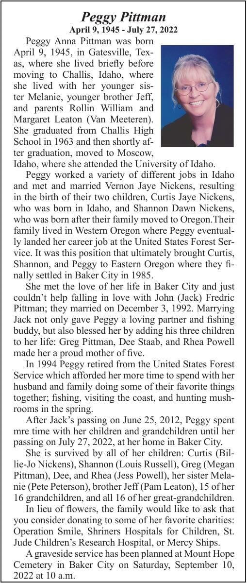 Obituary: Peggy Pittman, 1945-2022