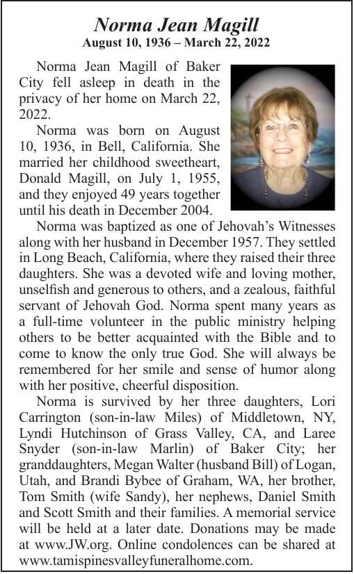 Obituary: Norma Magill, 1936-2022 | Obituaries | bakercityherald.com