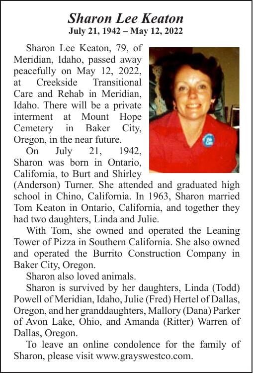 Obituary: Sharon Keaton, 1942-2022 | Obituaries | Bakercityherald.com