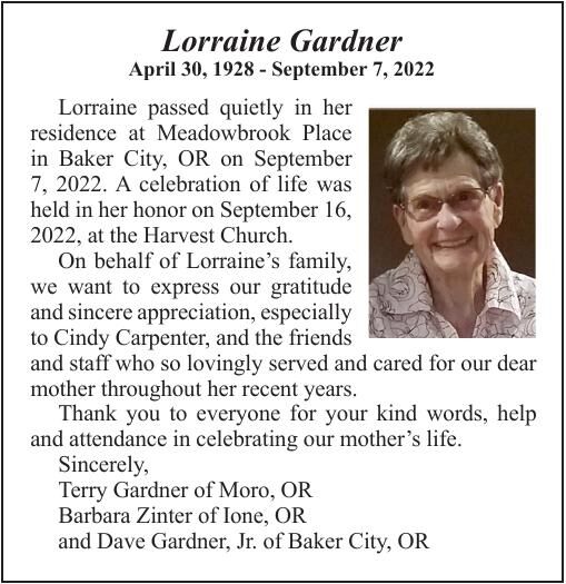 Obituary Lorraine Gardner, 19282022 Obituaries