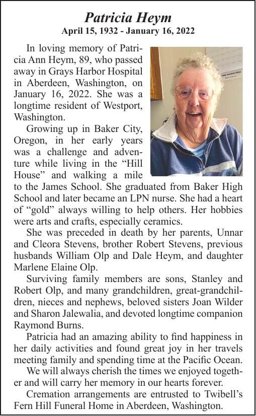 Obituary: Patricia Heym, 1932-2022 | Obituaries | bakercityherald.com