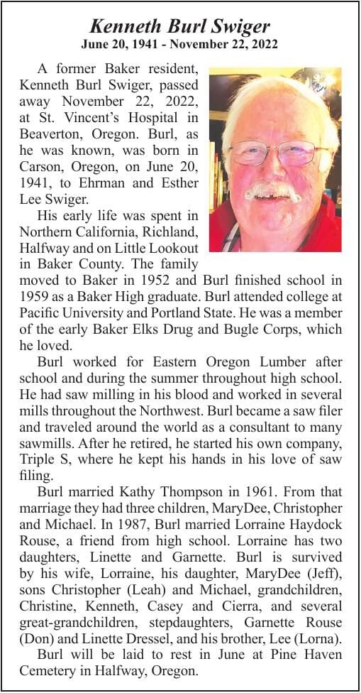 Obituary Burl Swiger, 19412022 Obituaries