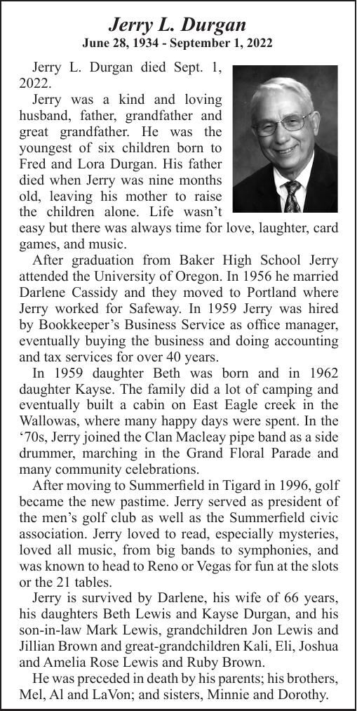 Obituary: Jerry Durgan, 1934-2022
