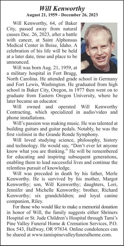 Obituary: Will Kenworthy, 1959-2023 | Obituaries | Bakercityherald.com