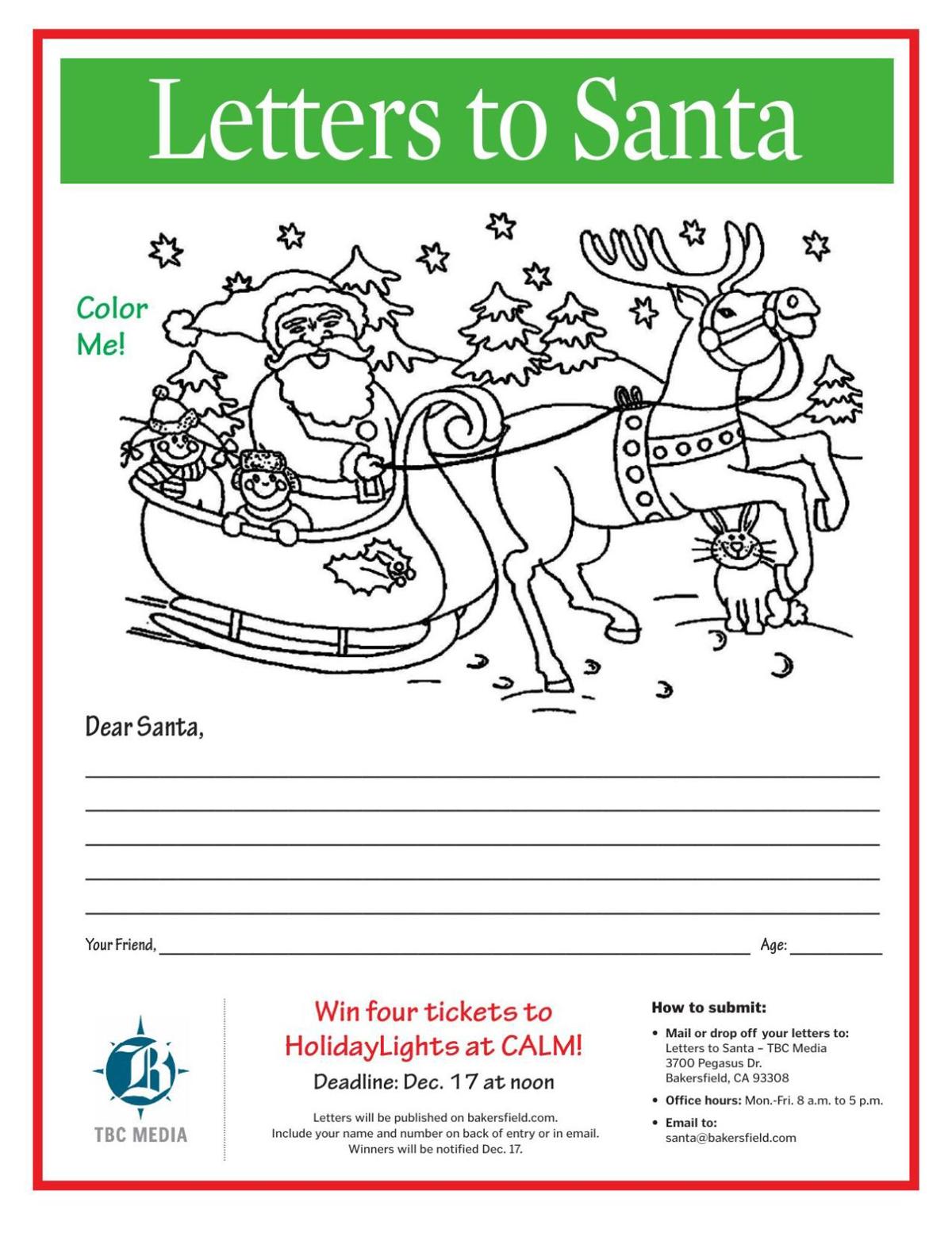 Send Us Your Letter To Santa For A Chance To Win Tickets To Holiday Lights At Calm Bakersfield Com