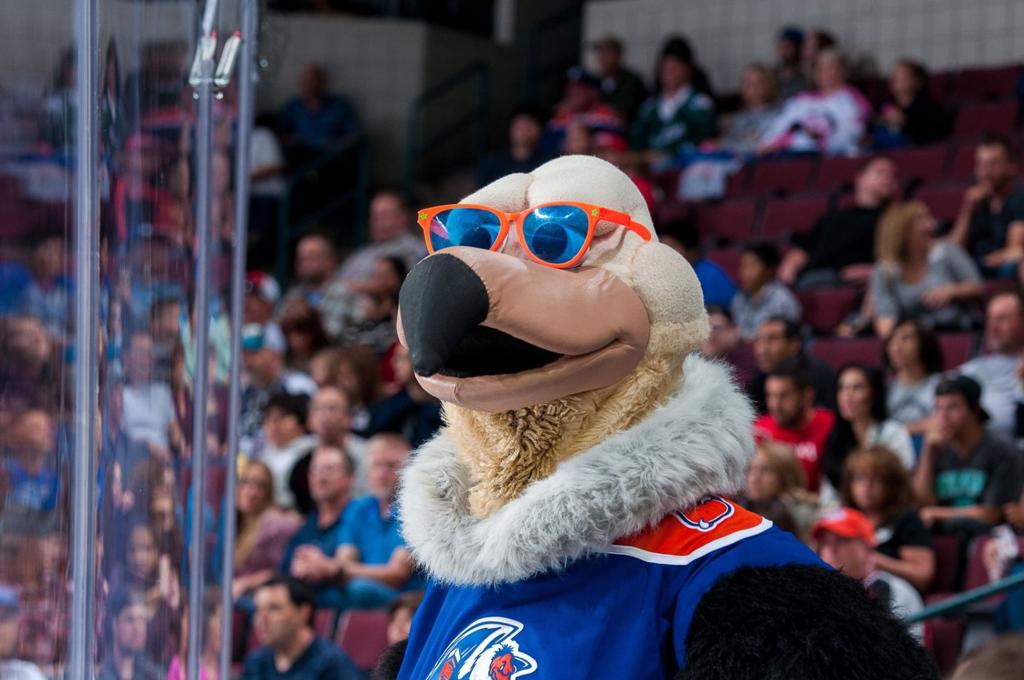Bakersfield Condors mascot Colonel Claw'd, armed and dangerous