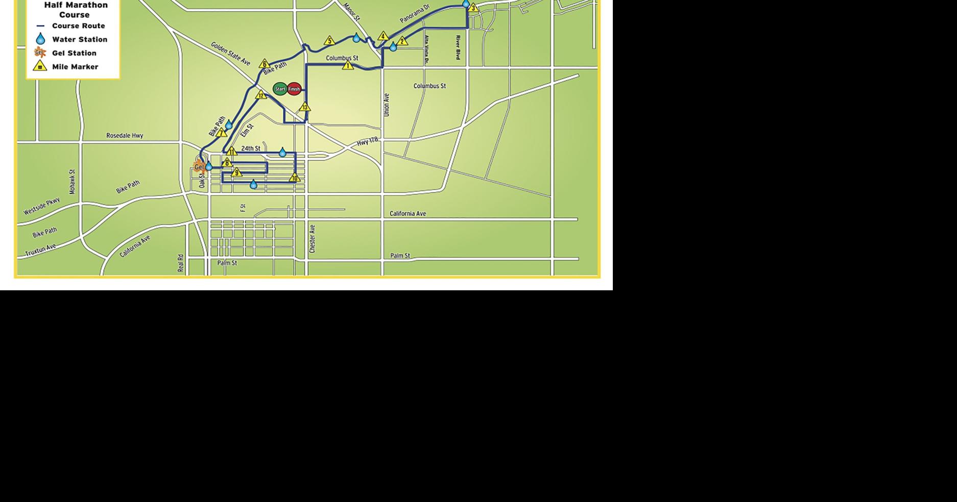 Bakersfield Marathon half course map Tbc Blox Images
