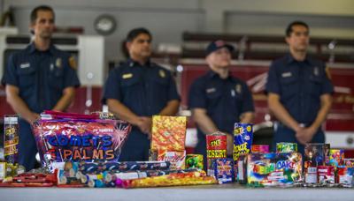 bakersfield fireworks illegal city firefighters confiscated behind stand during july table
