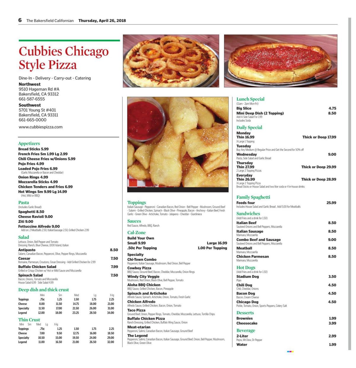 Cubbies Chicago Style Pizza What S On The Menu Bakersfield Com