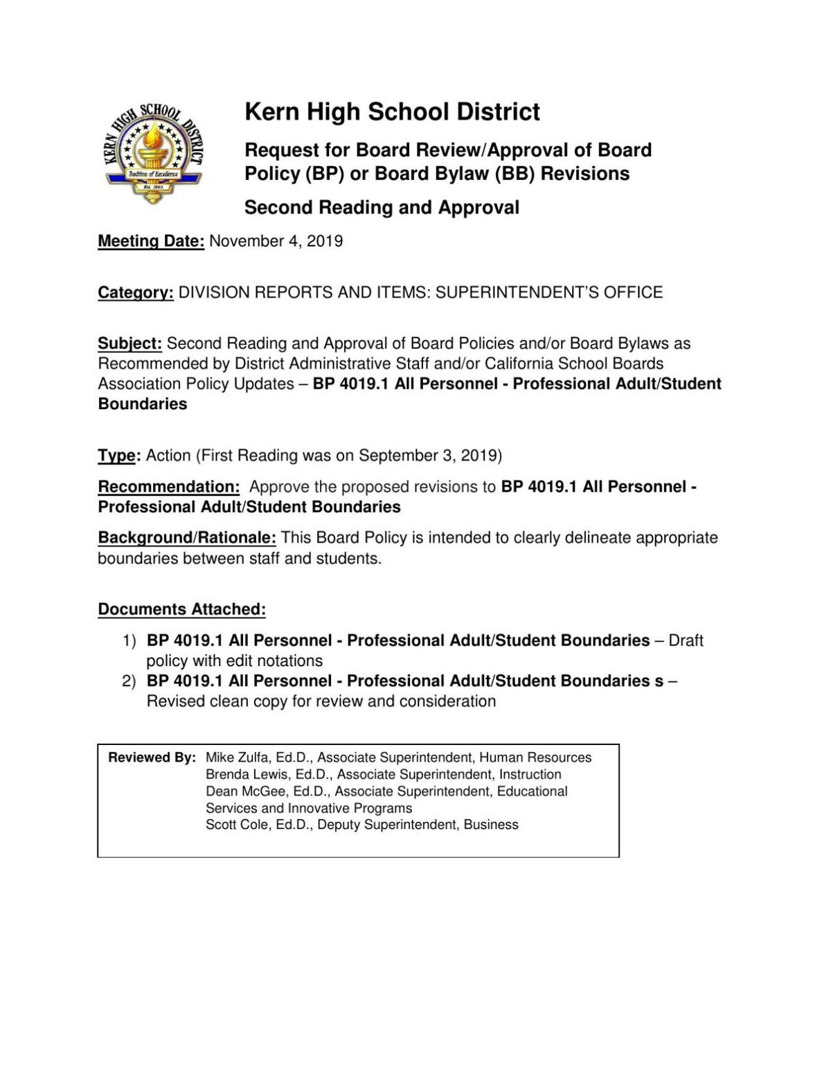 Kern High School District policy