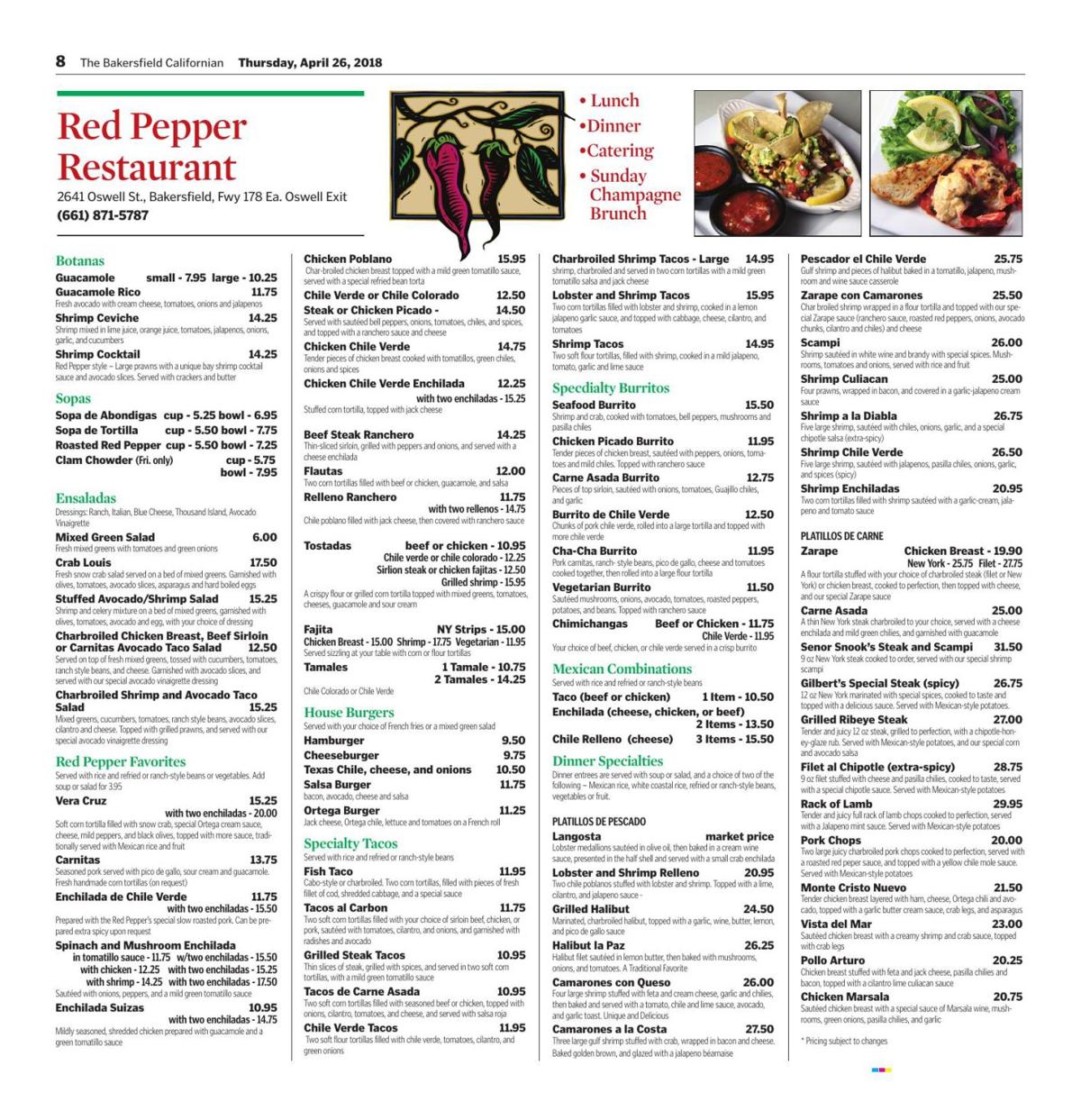 Red Pepper Restaurant What's on the Menu