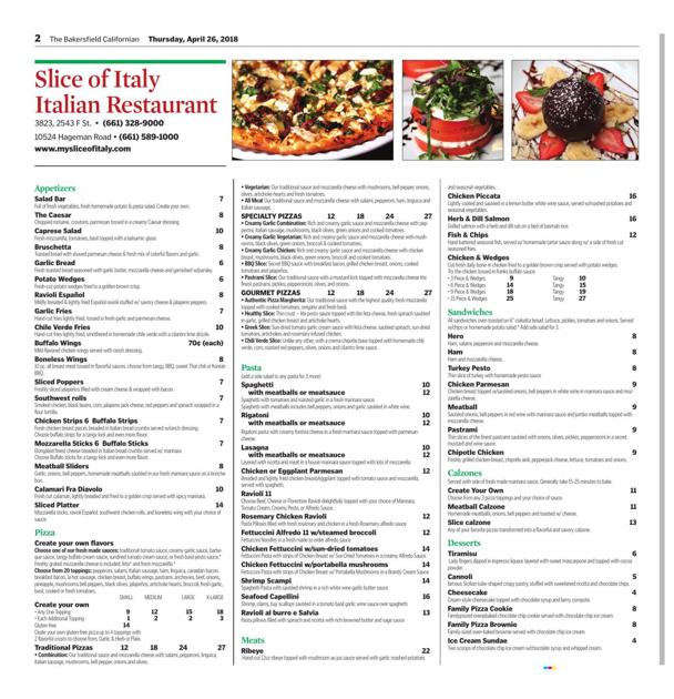 Slice of Italy Italian Restaurant What's on the Menu