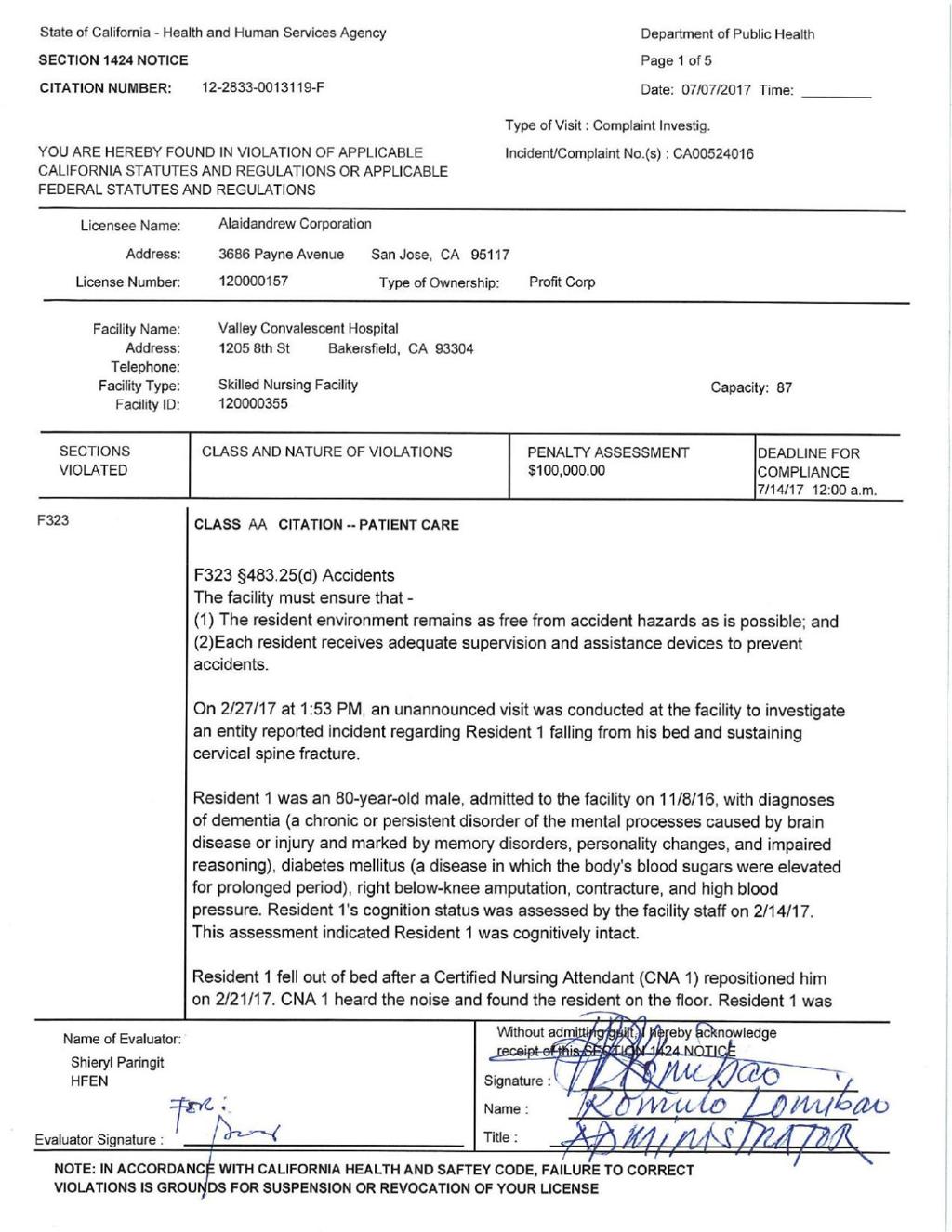 I M Falling I M Falling State Blames Elderly Dementia Patient S Death On Valley Convalescent Hospital Care Fines Facility 100 000 Health Bakersfield Com