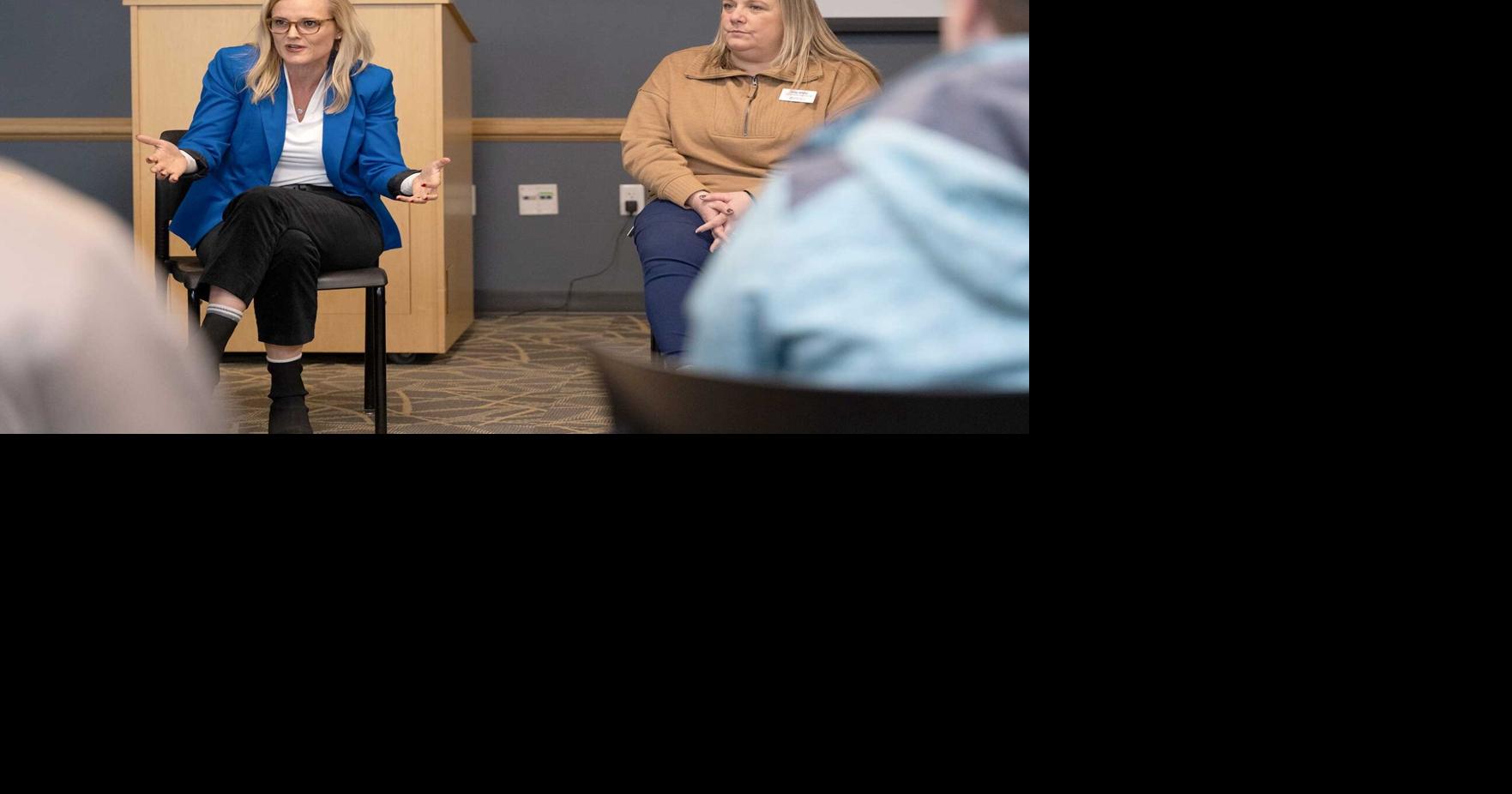 Secretary of State River Falls clerk talk with students about